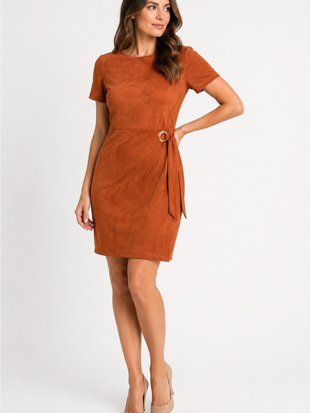 Tahari ASL Rust Faux Suede Wrap Sheath Dress Size 10 NWT - Picture 1 of 4